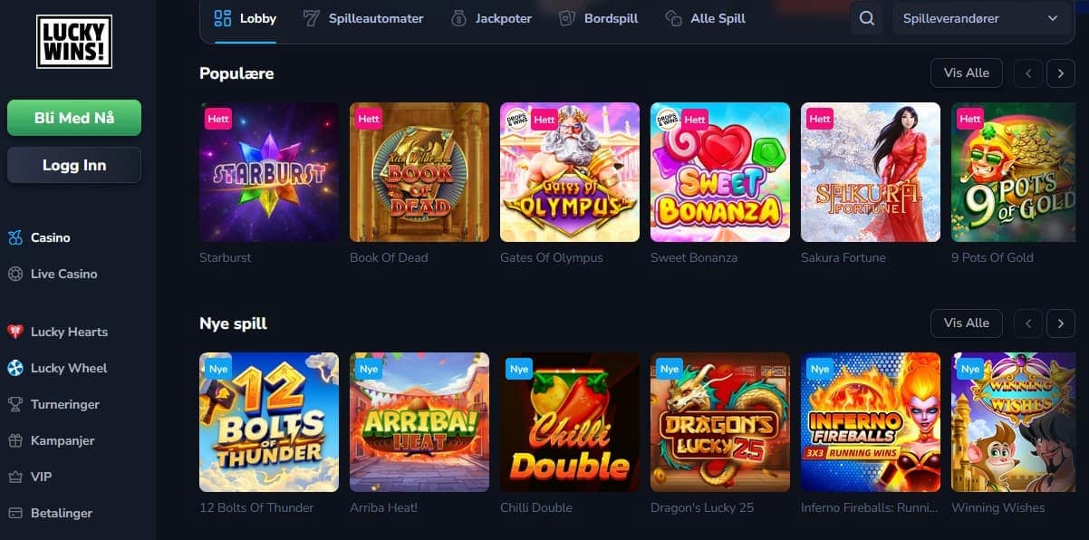 luckywins casino hovedside