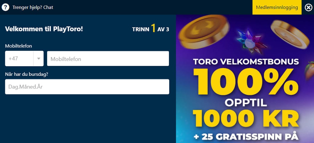 playtoro casino registreringsprosessen