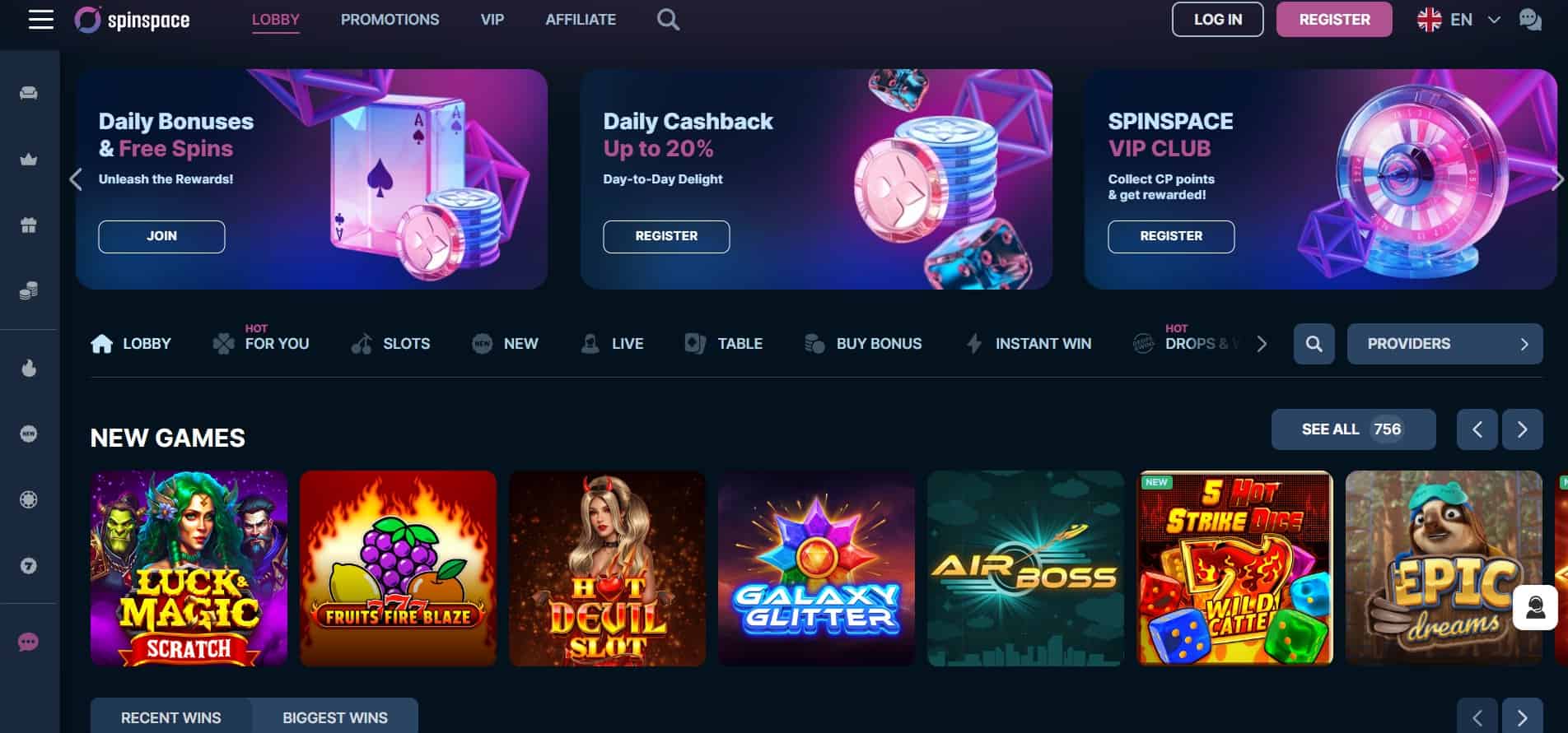 spinspace casino hovedside