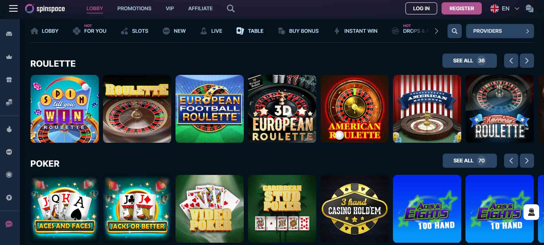spinspace casino bordspill