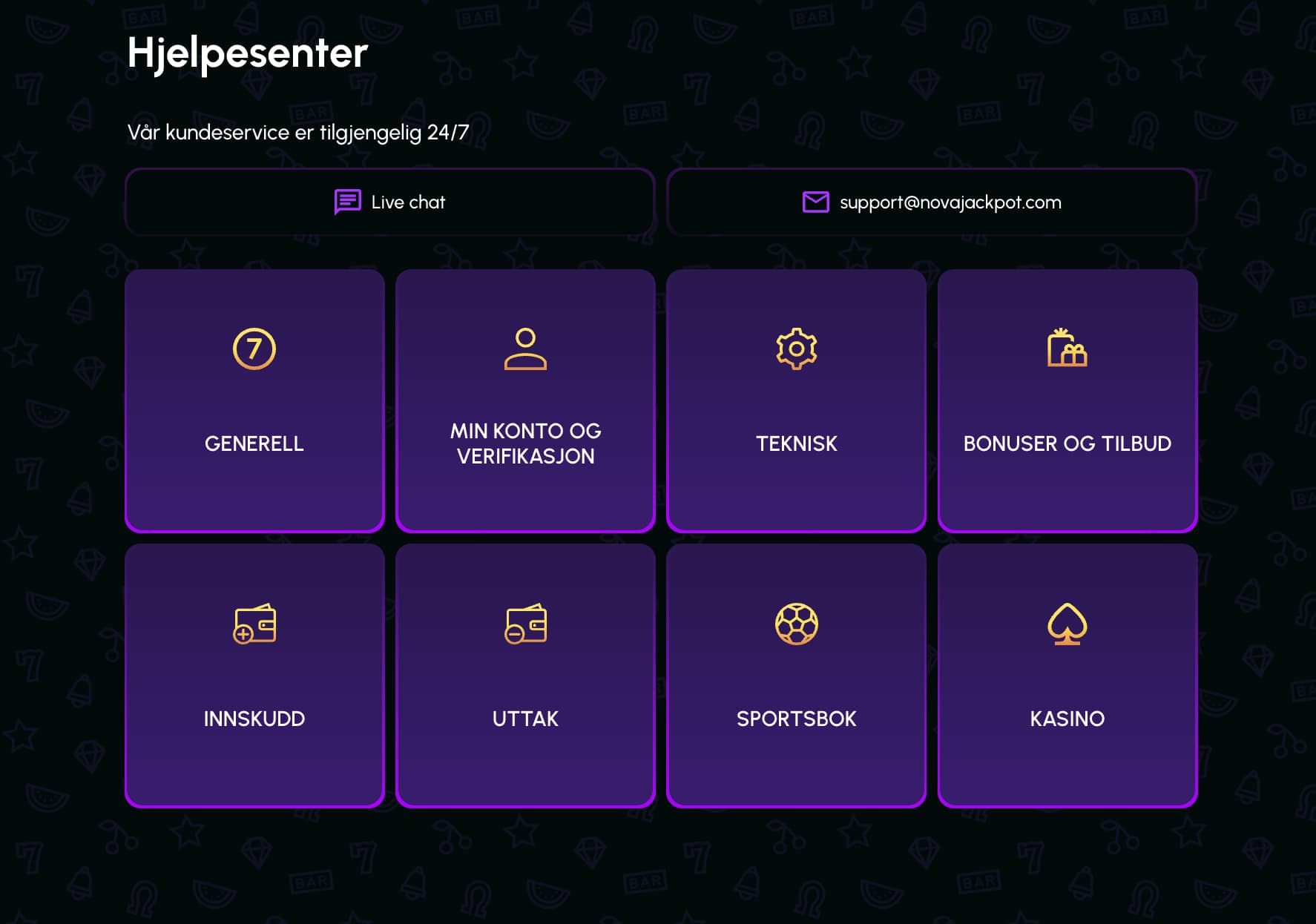 Nova Jackpot casino hjelpesenter