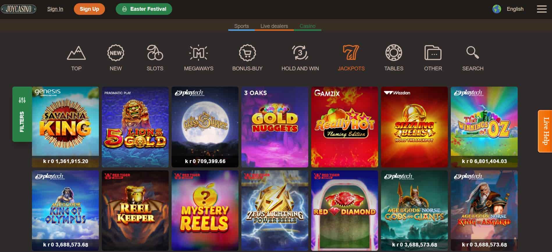 joy casino progressive jackpotter