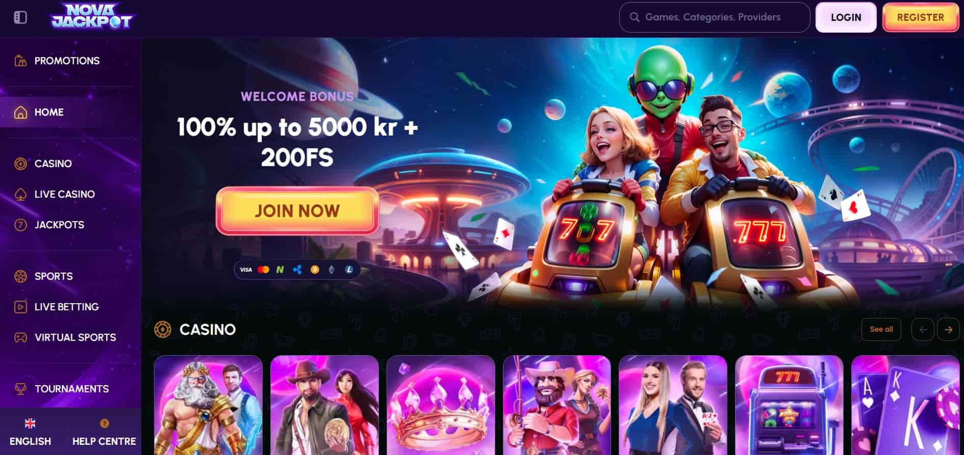 novajackpot casino hovedside