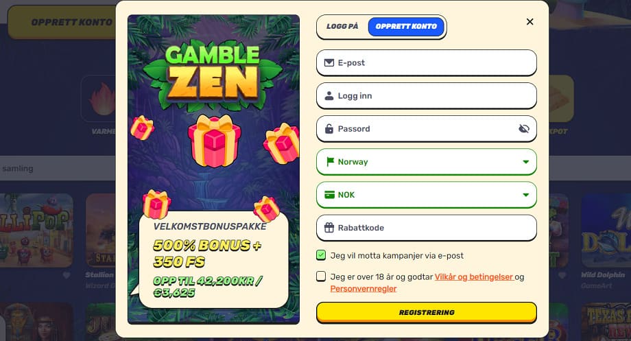 gamblezen registrerings