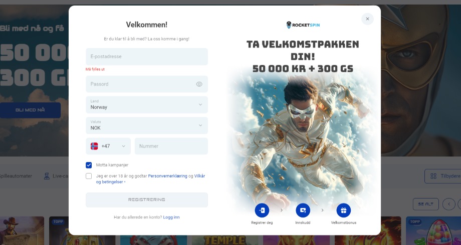 rocketspin casino registrering