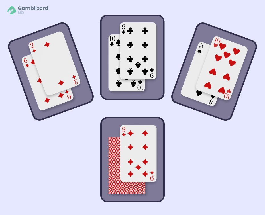 fire hender blackjack med synlige kort