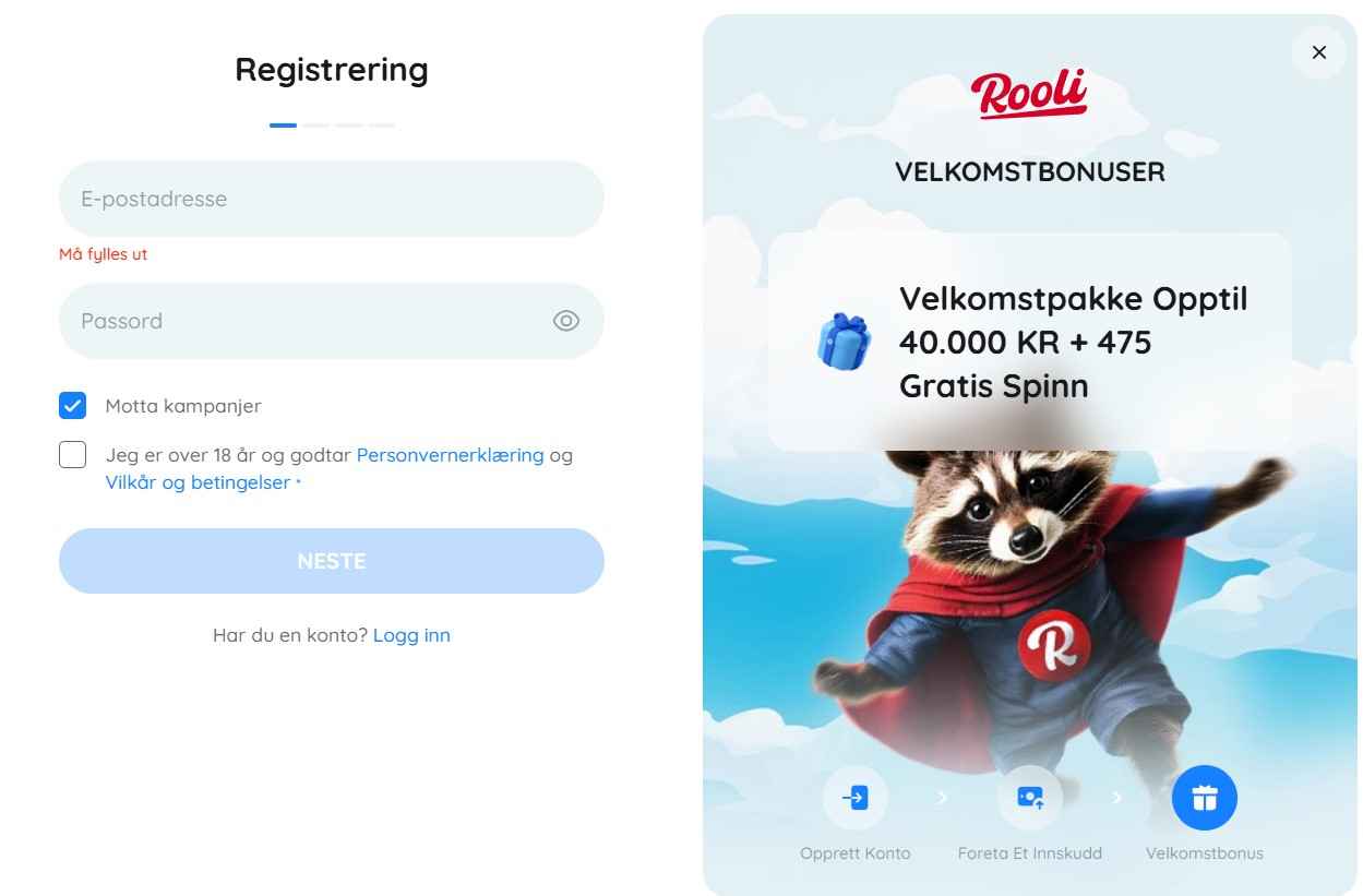 rooli casino registration