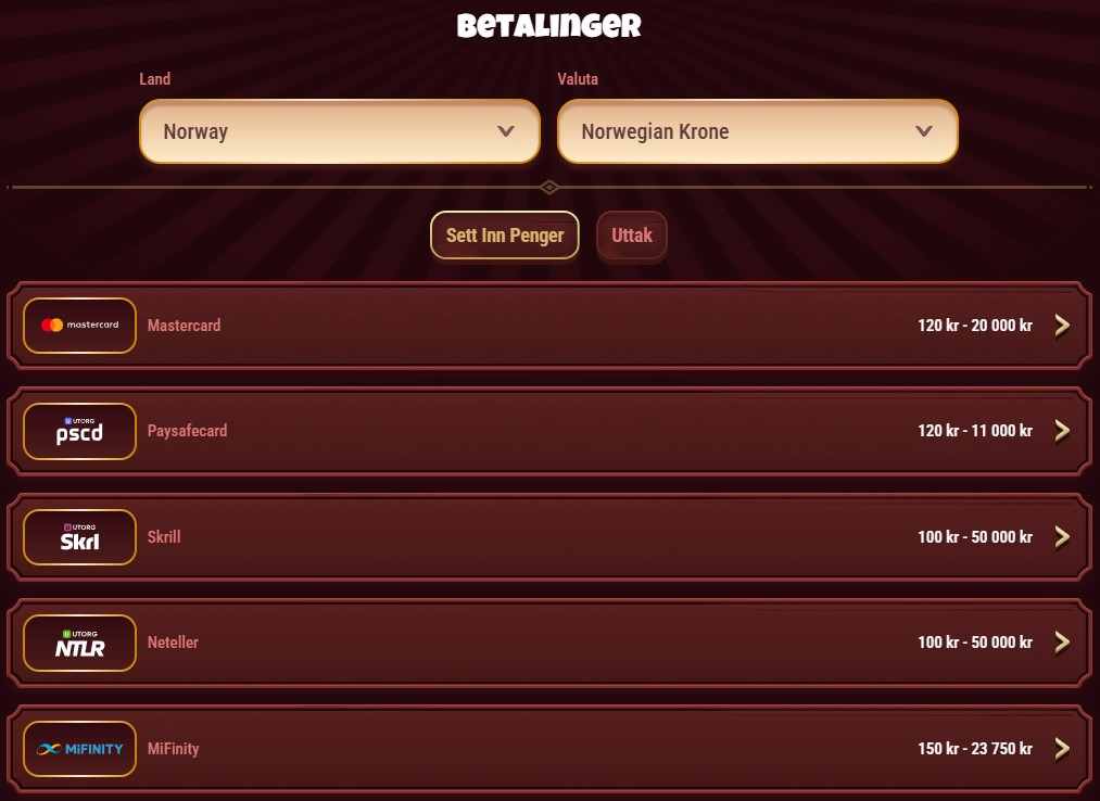 magius casino deposit methods