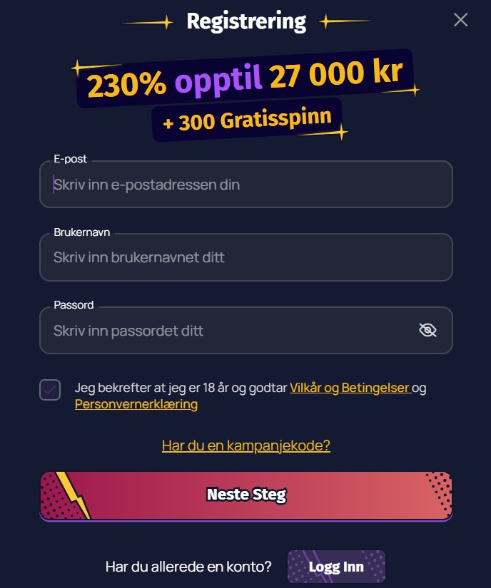 spinlander casino registration