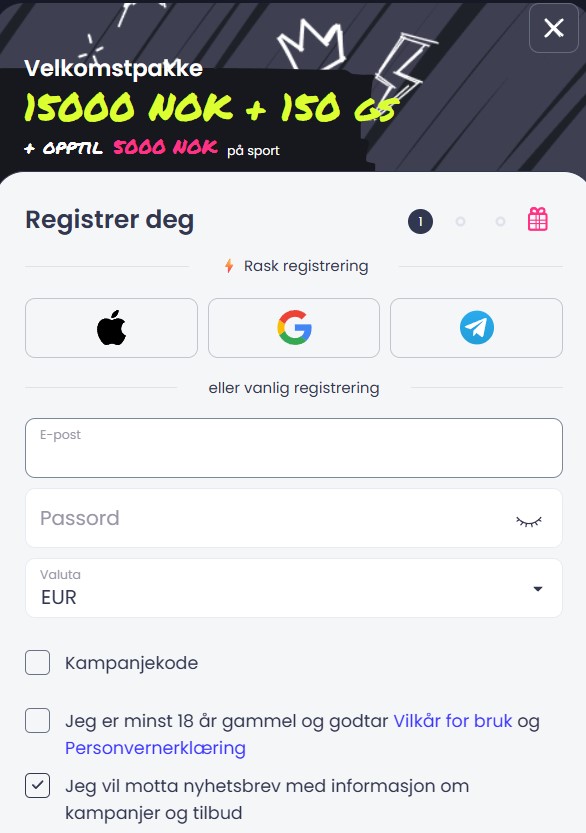 starzino registration