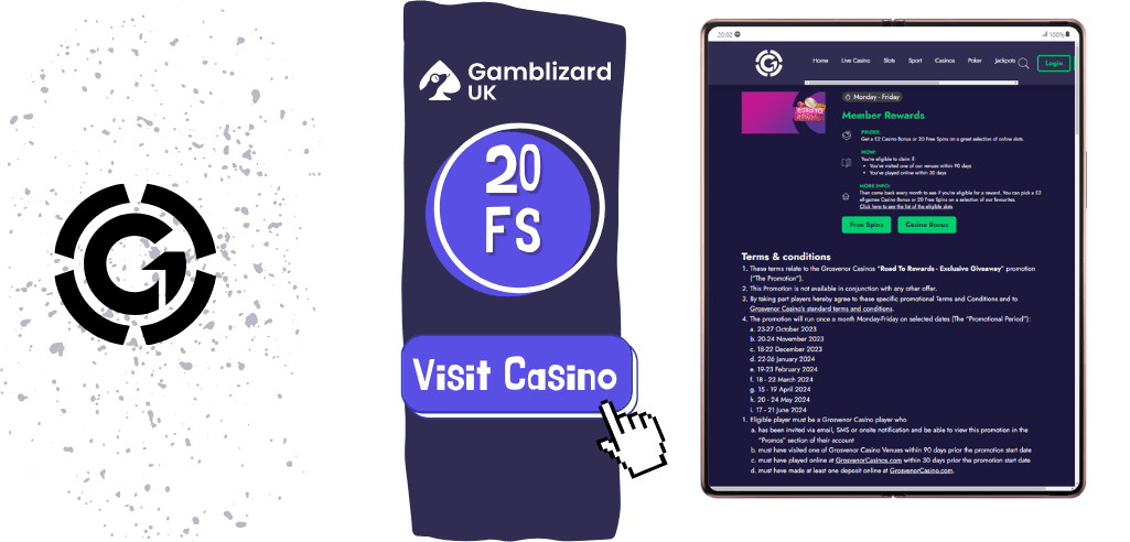 20 free spins at Grosvenor Casino