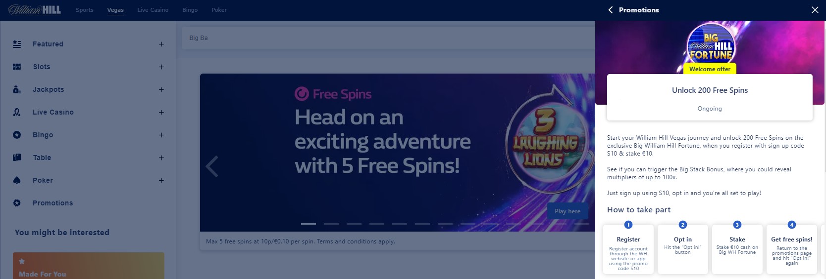 200 free spins at williamhill