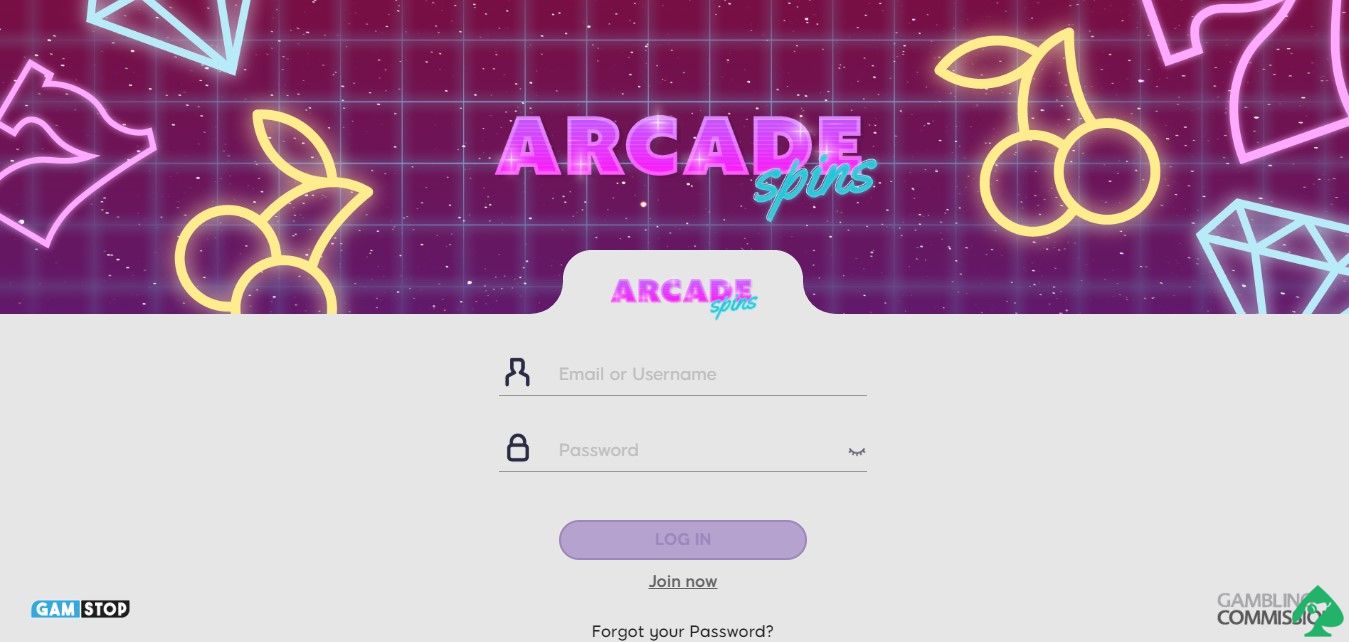 arcade spins login page