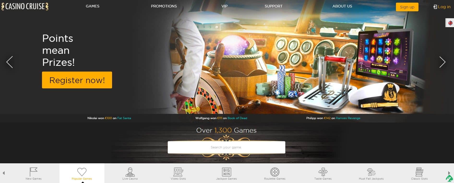 casino cruise free spins code for UK players
