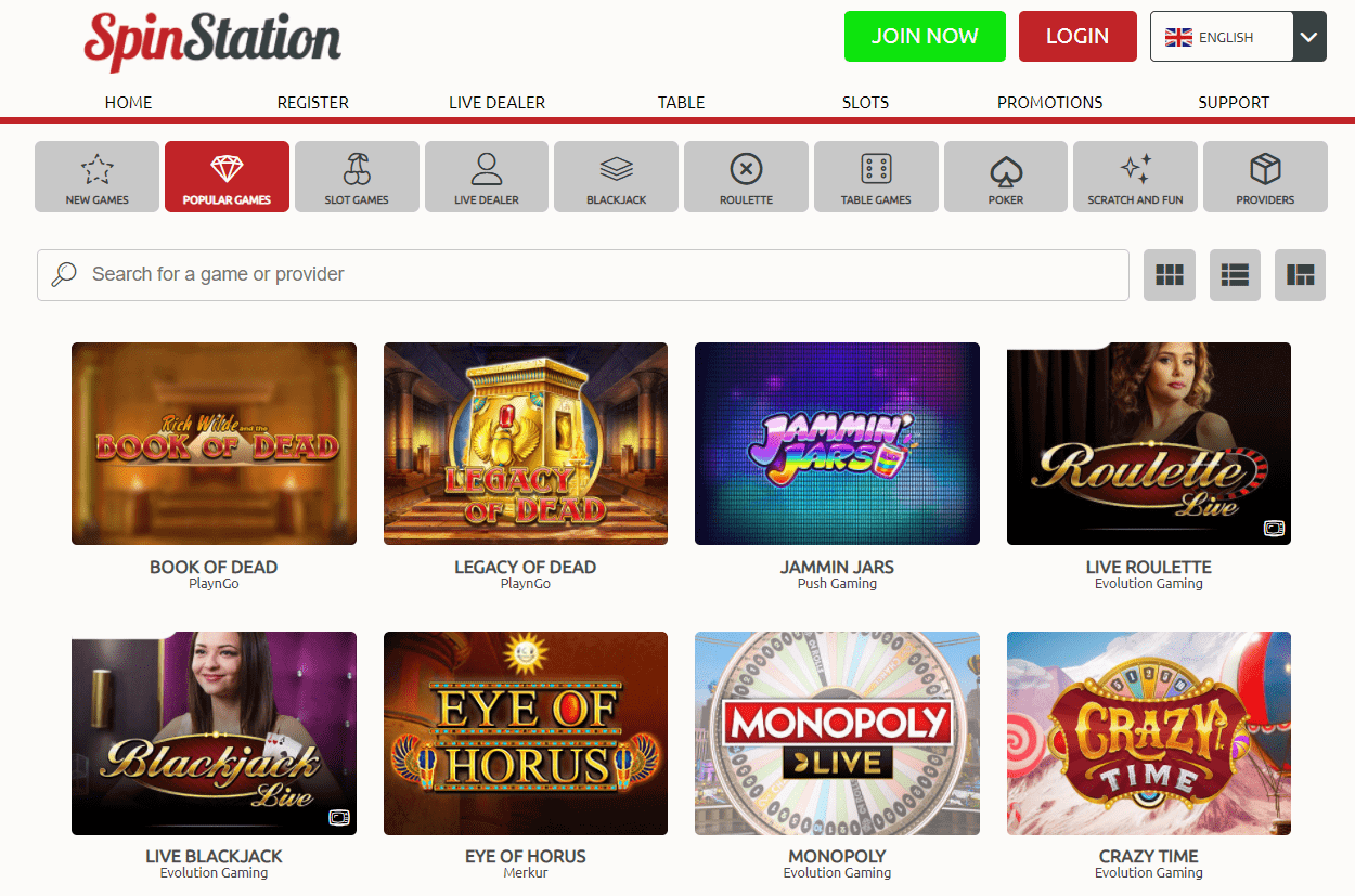 spin station casino games