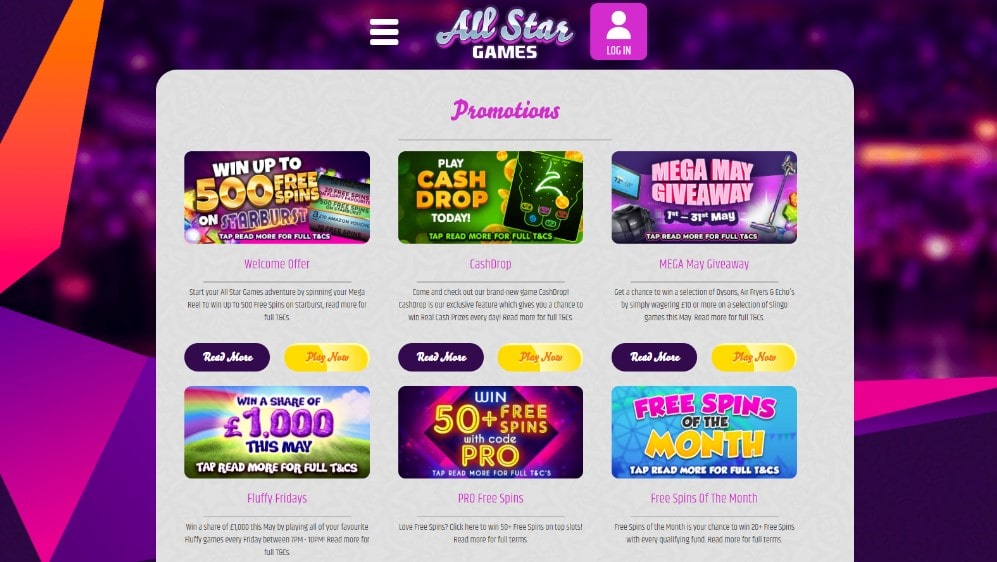 all star games casino promotions