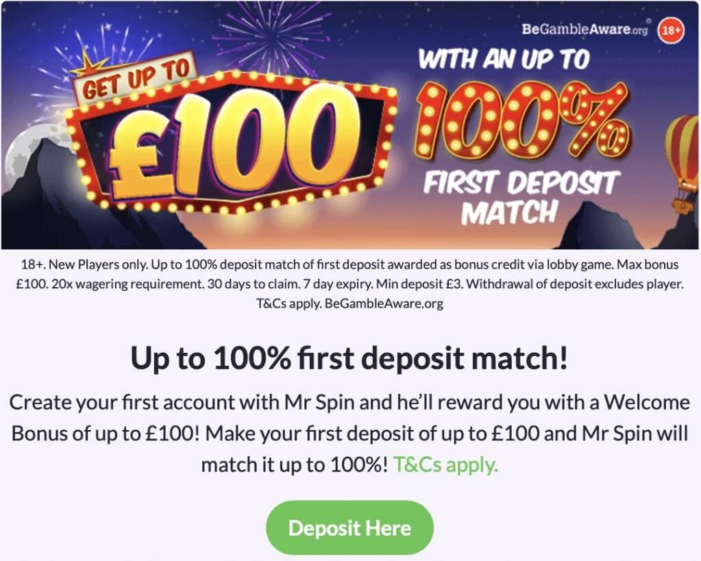 mr spin first deposit offer