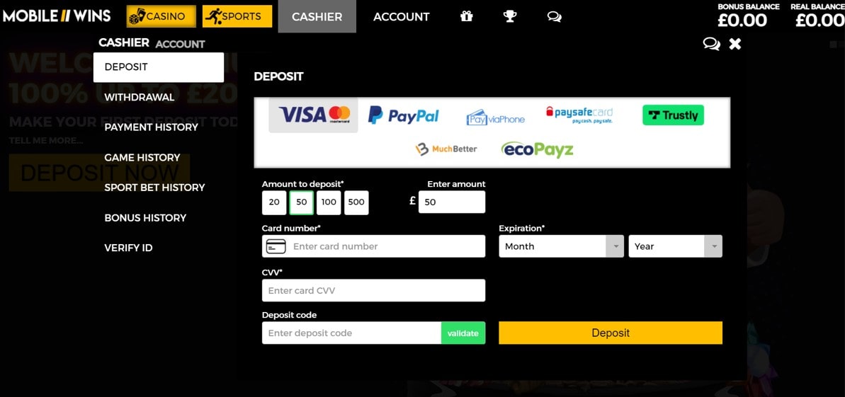 mobilewins deposit methods