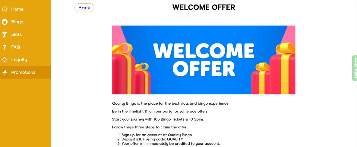 quality bingo welcome offer