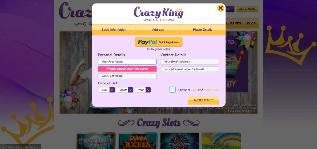 Crazy King Casino Login