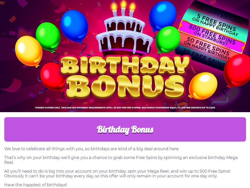 fairground slots birthday bonus