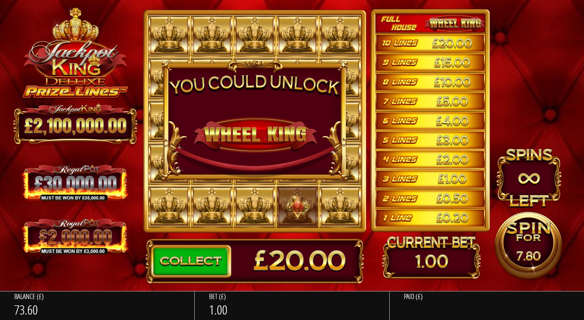 Jackpot King Prizelines Free Spins