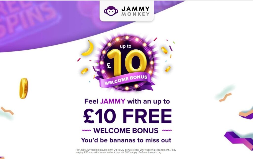 Jammy Monkey Casino ☀️ No Deposit Promo Code Up to £10