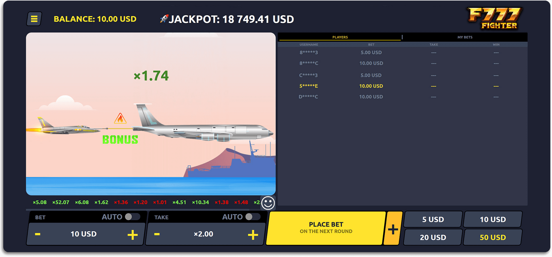 f777 fighter crash gambling