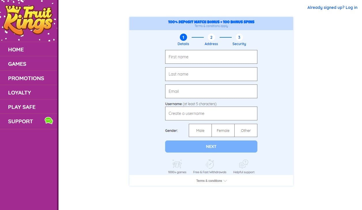 fruitkings casino register