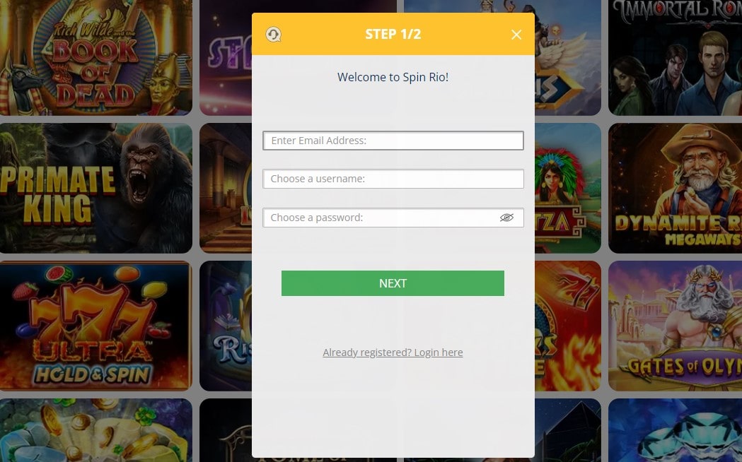 spin rio casino register