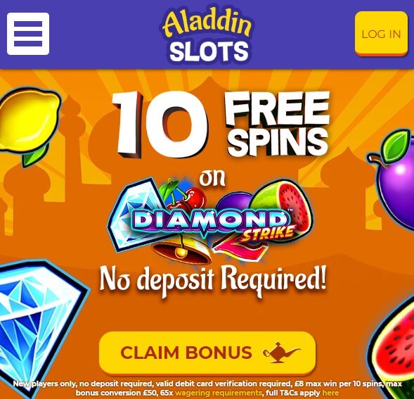 10 Free Spins No Deposit on Diamond Strike at Aladdin Slots