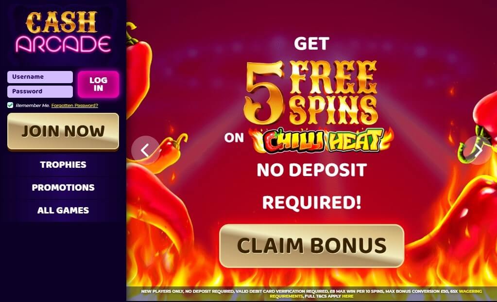 5 free spins no deposit at casharcade