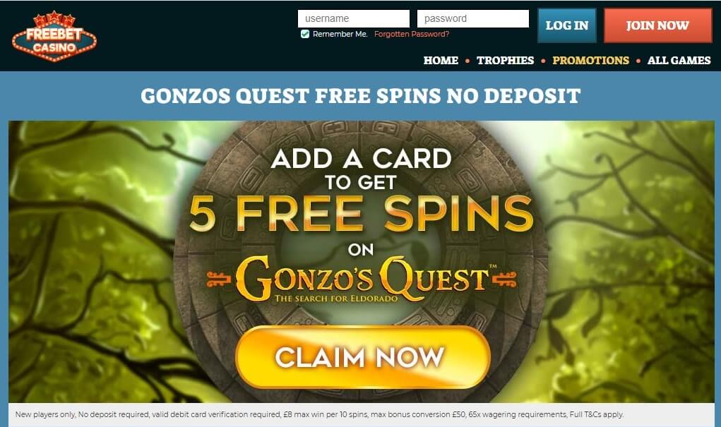 5 free spins no deposit at freebetcasino