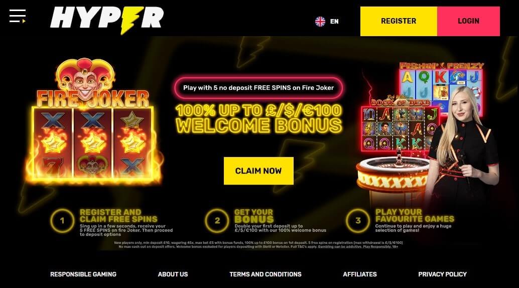 5 free spins no deposit at hypercasino