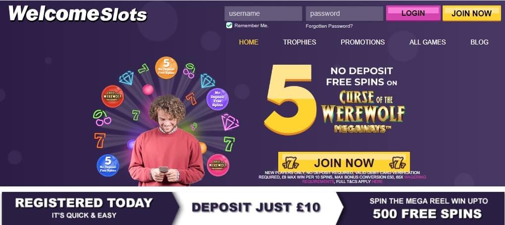 5 free spins no deposit at welcomeslots