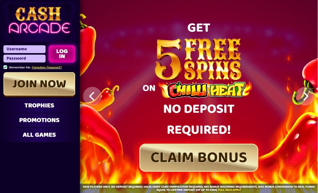 casharcade - 5 free spins on card registration uk