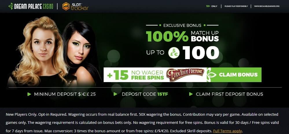 15 no wagering free spins at Dream Palace Casino