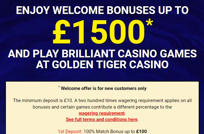 golden tiger casino welcome bonus