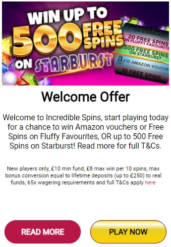 incredible spins casino welcome bonus