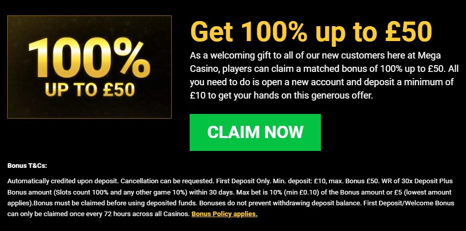 mega casino welcome bonus