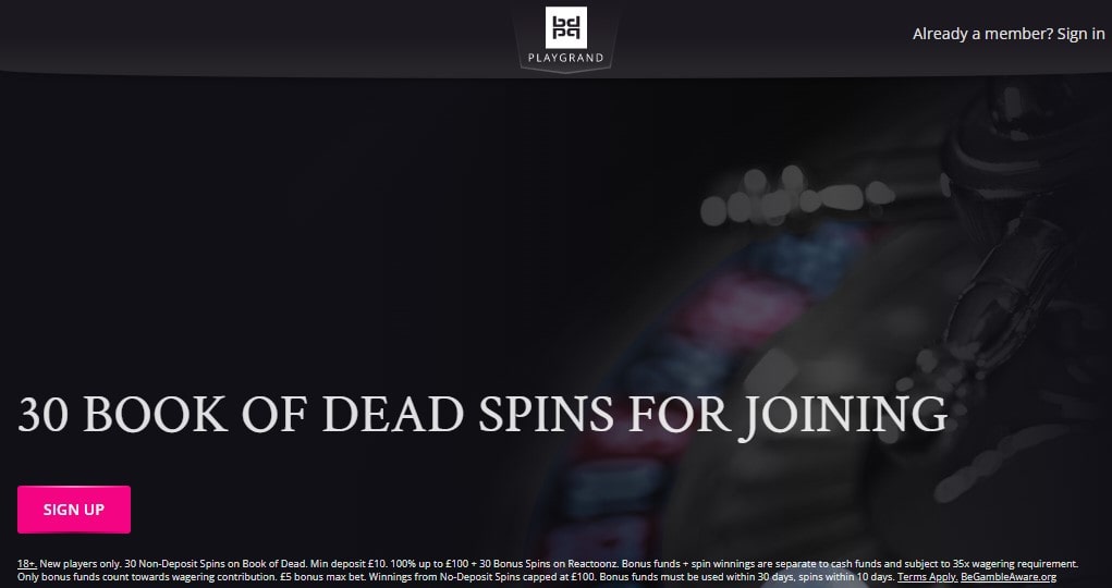 playgrand - 30 free spins on card registration