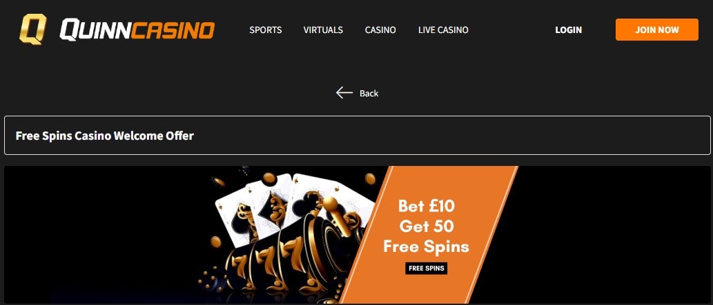 quinnbet 50 free spins no wagering