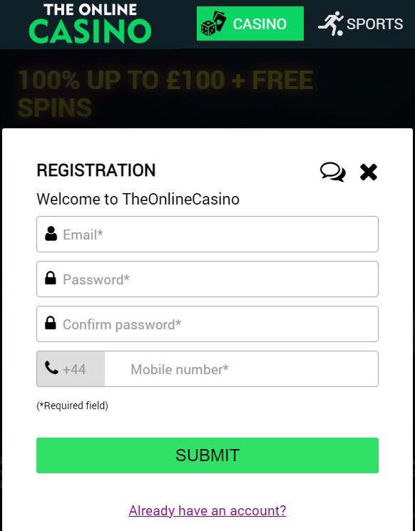 the online casino registration