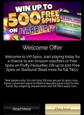 vip spins welcome bonus