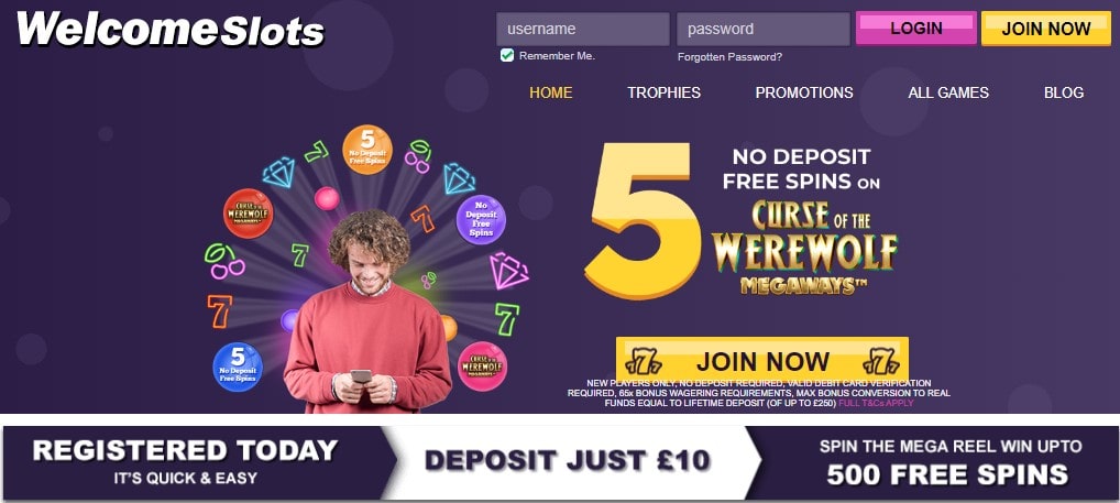 welcomeslots - 5 free spins add card