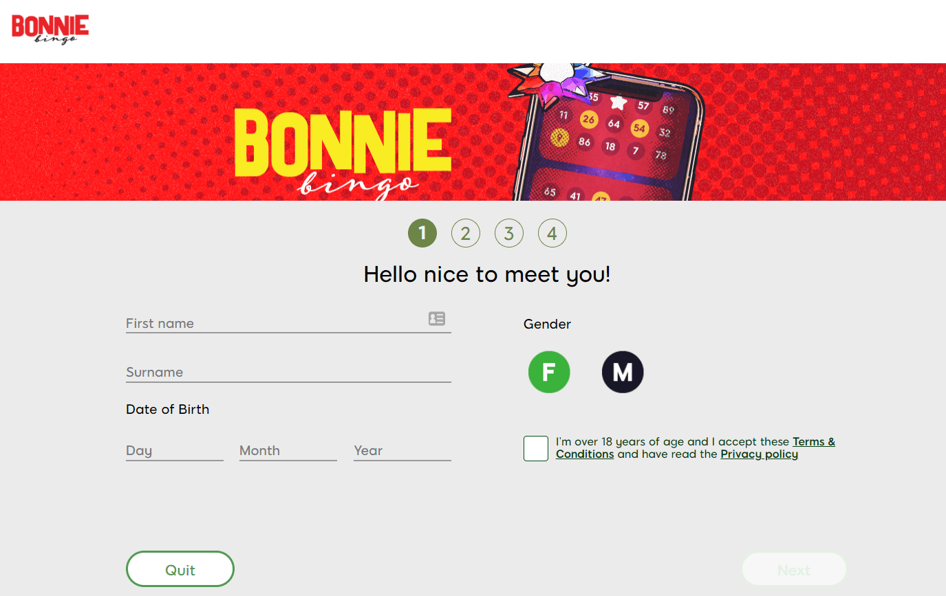 bonnie bingo account creation