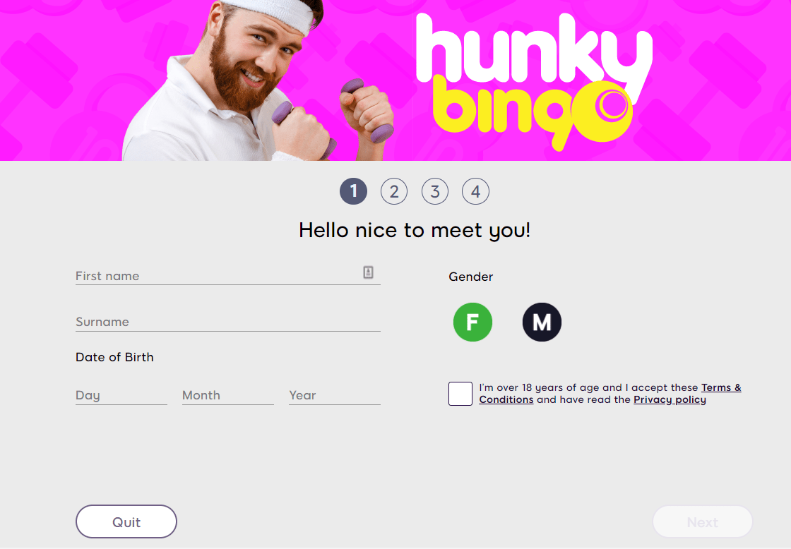 hunky bingo account creation