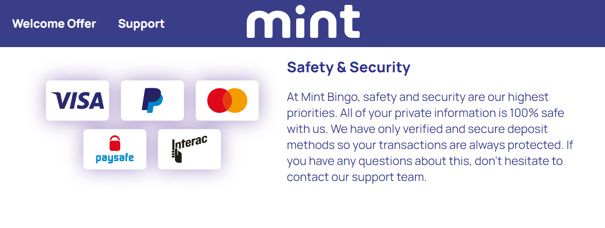 mint bingo payment methods