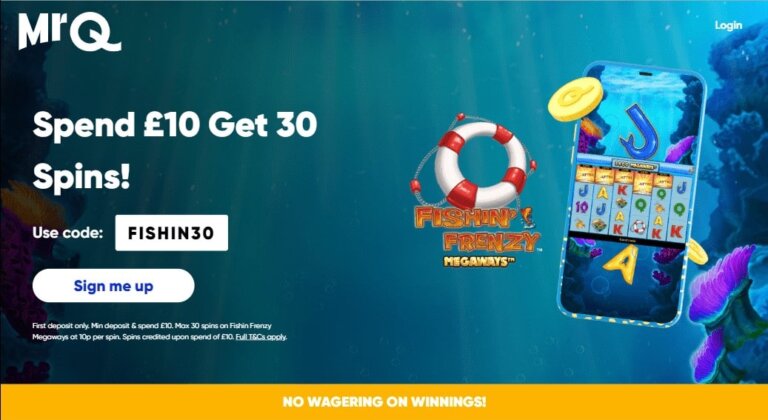 mrq promo code on fishin frenzy megaways