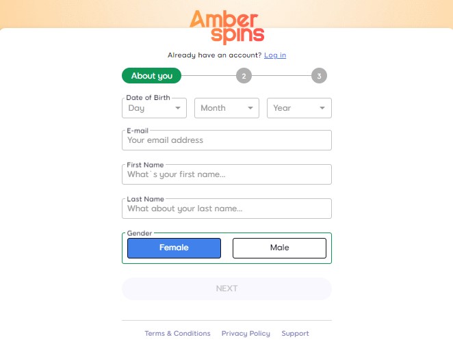 How to register at Amber Spins